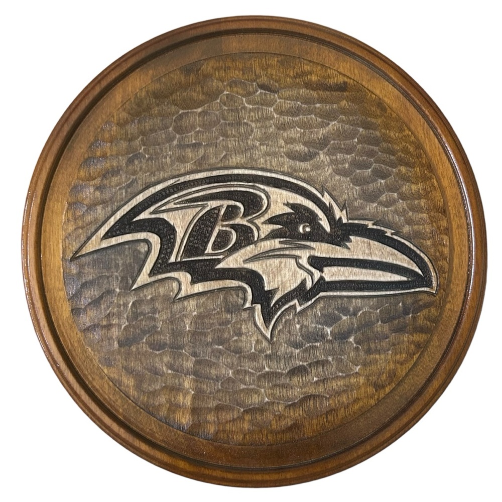 Vintage Hand Carved Wooden NFL Baltimore Ravens Decorative Plate